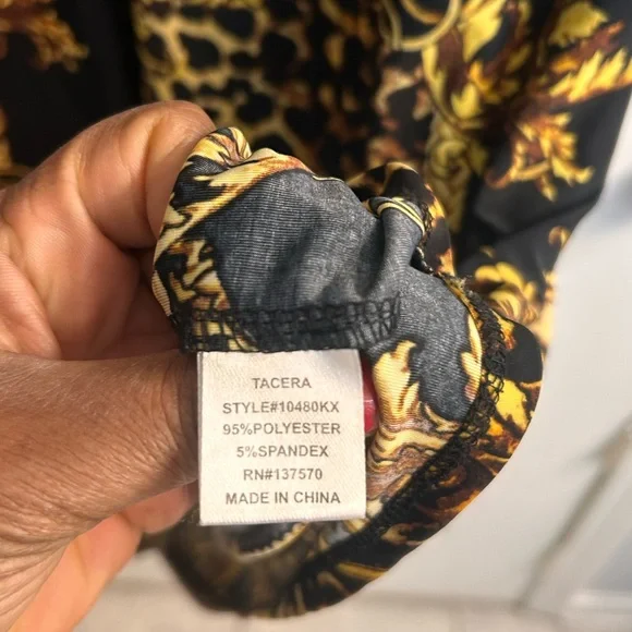 Tacera Baroque Leopard Print Shirt Dress Women’s 2X Black Gold Tunic - Picture 3 of 7